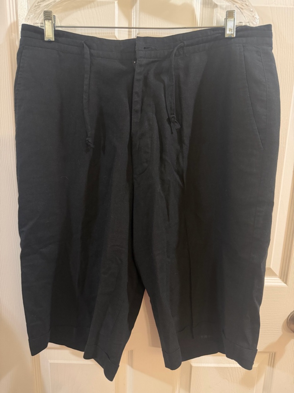 Men's Black Linen Blend Drawstring Casual Shorts